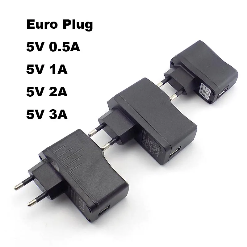 AC 110V-240V a DC 5V 0.5A 1A 2A 3A USB a adaptador de enchufe europeo cargador USB fuente de alimentación carga de viaje Universal