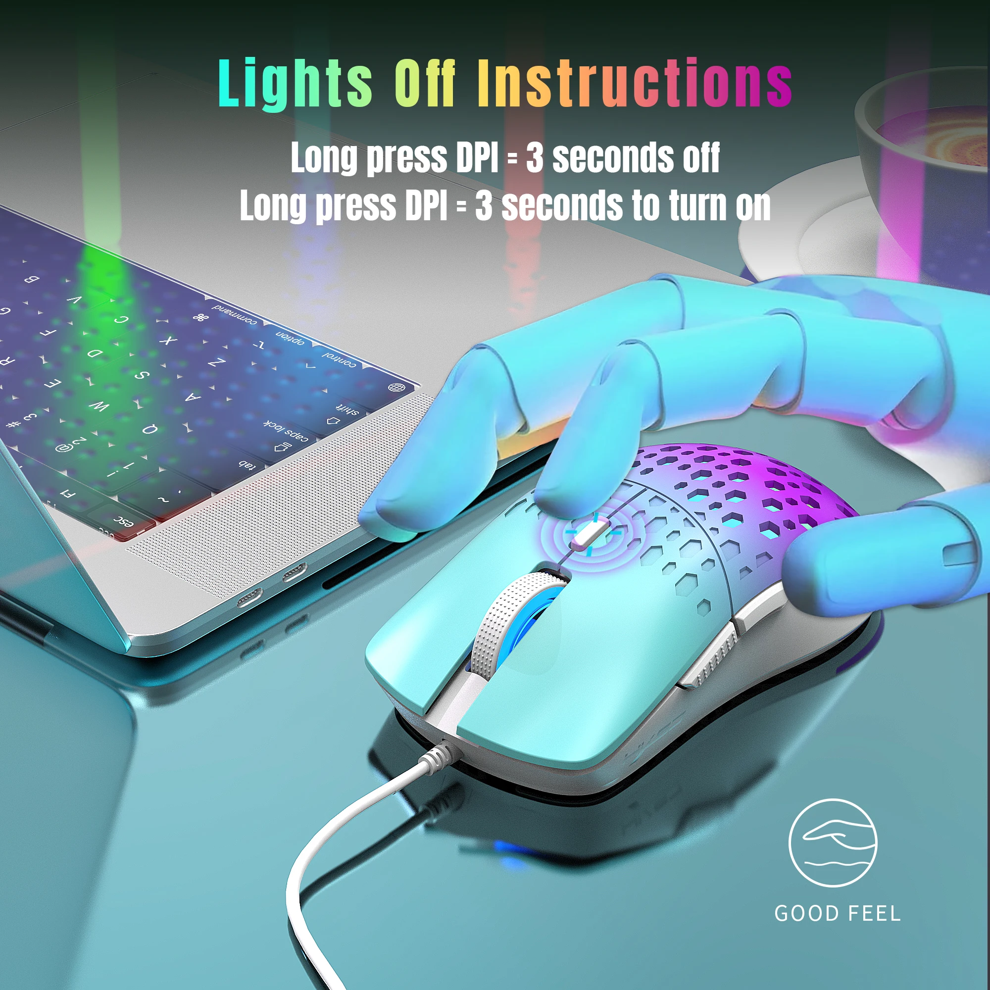 USB-Gaming-Maus mit Kabel, RGB-Gamer, ausgehöhlte Mäuse, verstellbar, 3600 DPI, Waben-Makro, programmierbare ergonomische Mäuse für PUBG - imagen 3