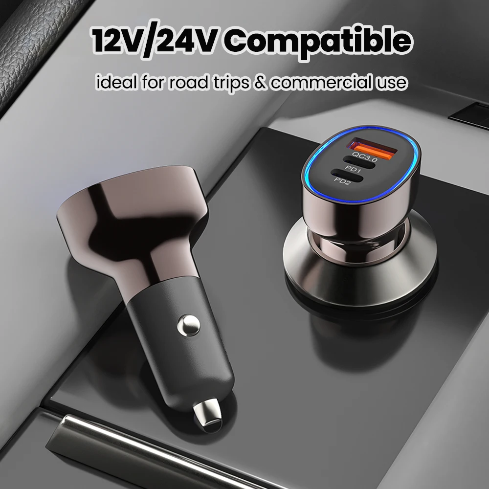 Cargador de coche de 3 puertos 90W carga rápida USB + 2PD encendedor de coche USB tipo C adaptador de cargador de teléfono de coche para iphone Samsung Xiaomi Huawei - imagen 5