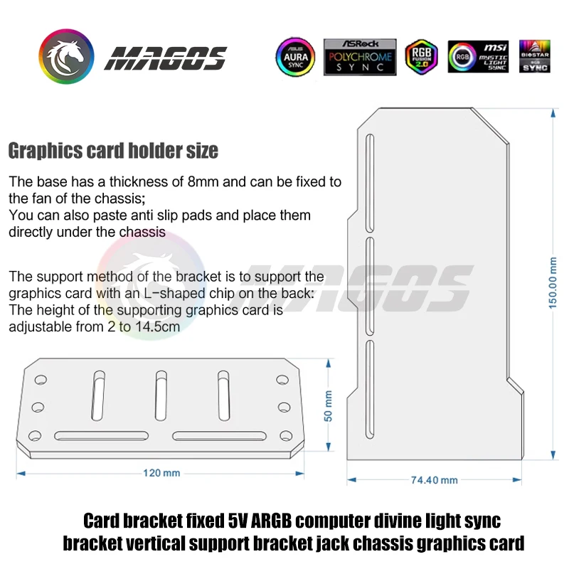 Soporte Protector de tarjeta gráfica, equipo de prevención de caídas, diseño de espejo Vertical, opción de logotipos de credos de marca, 5V RGB AURA SYNC - imagen 3