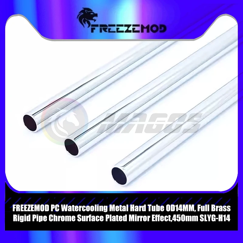 FREEZEMOD PC Tubo duro de metal con refrigeración por agua OD14MM, tubo rígido de latón completo efecto espejo chapado en superficie cromada, SLYG-H14 de 450 mm