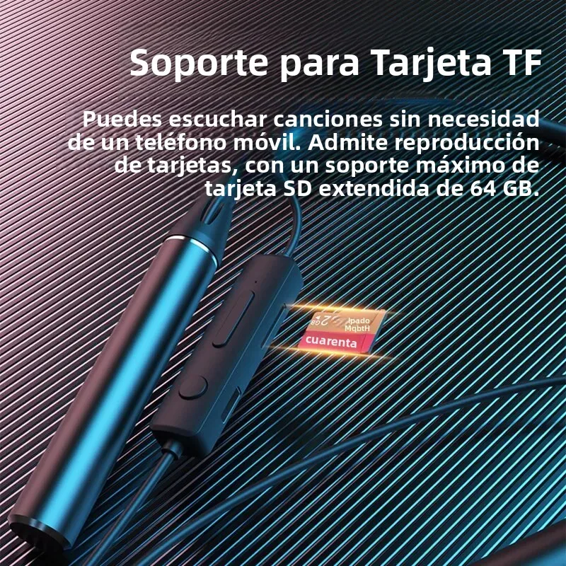 Auriculares inalámbricos con Bluetooth, cascos con graves, resistentes a 180 horas, con micrófono, estéreo, con banda para el cuello, deportivos, para tarjeta TF - imagen 4