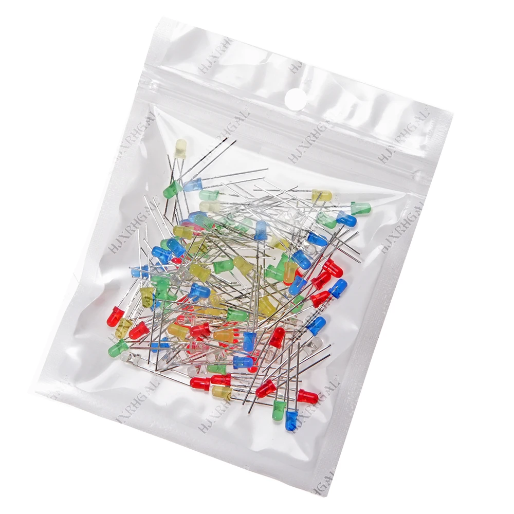 100 Uds. Kit surtido de luz de diodo LED de 3mm 5 colores * 20 piezas F3 blanco amarillo rojo verde azul componente kit DIY - imagen 3