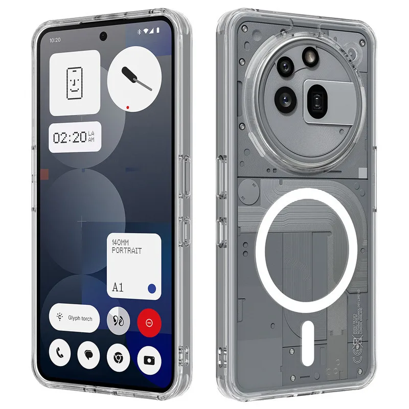 For Nothing Phone 3A, 3A Pro Funda magnética ELVEV A prueba de golpes Transparente Duro PC + TPU Protección Contraportada