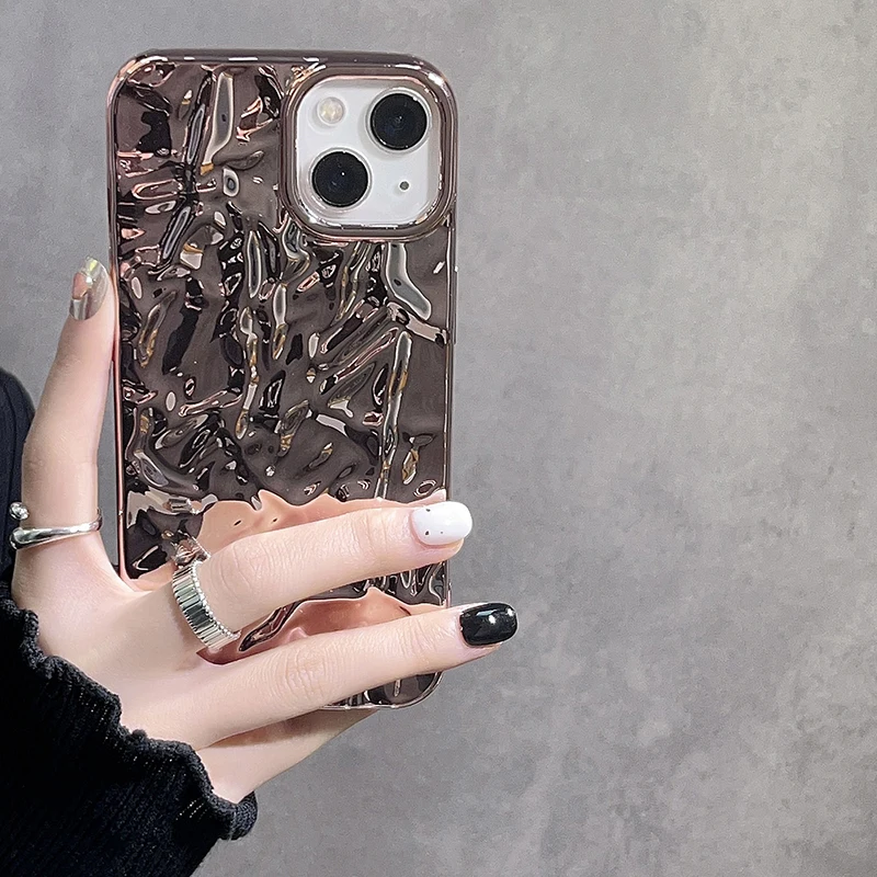 Funda trasera suave de papel de estaño con pliegue dorado chapado de lujo para iPhone 17 Air 16 15 14 13 12 11 Pro Max XS XR X 15 Plus - imagen 3