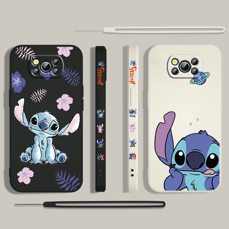 Lilo And Stitch-funda de teléfono para Xiaomi Poco, protector para X4, X3, F4, NFC, M6, M4, M3, GT S Pro, 4G, 5G, cuerda líquida izquierda