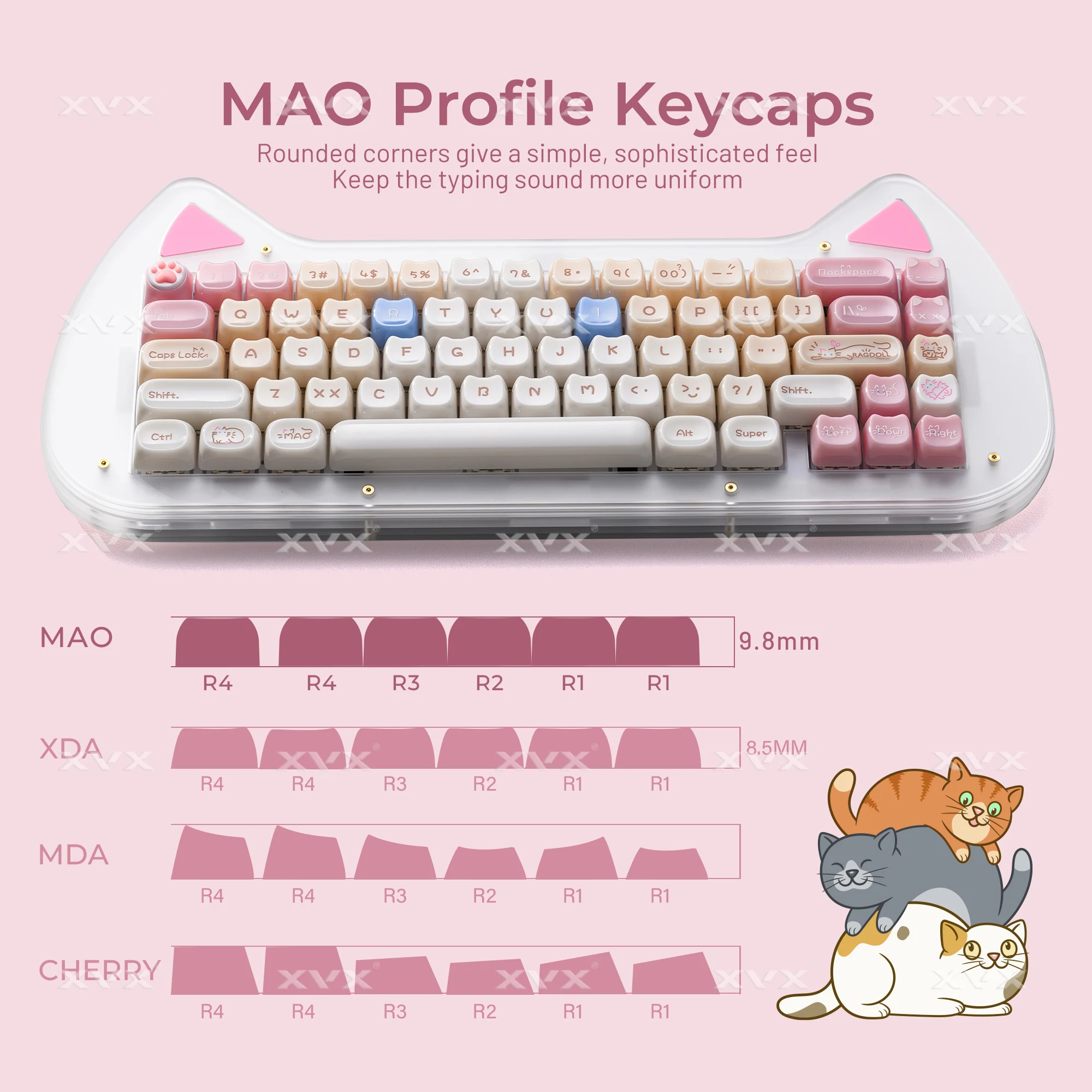 Teclas con tema de gato XVX 148 teclas, tapa de tecla de perfil MAO, bonita y brillante coreana para teclado 61 64 68 78 87 96 98 104 108 - imagen 4
