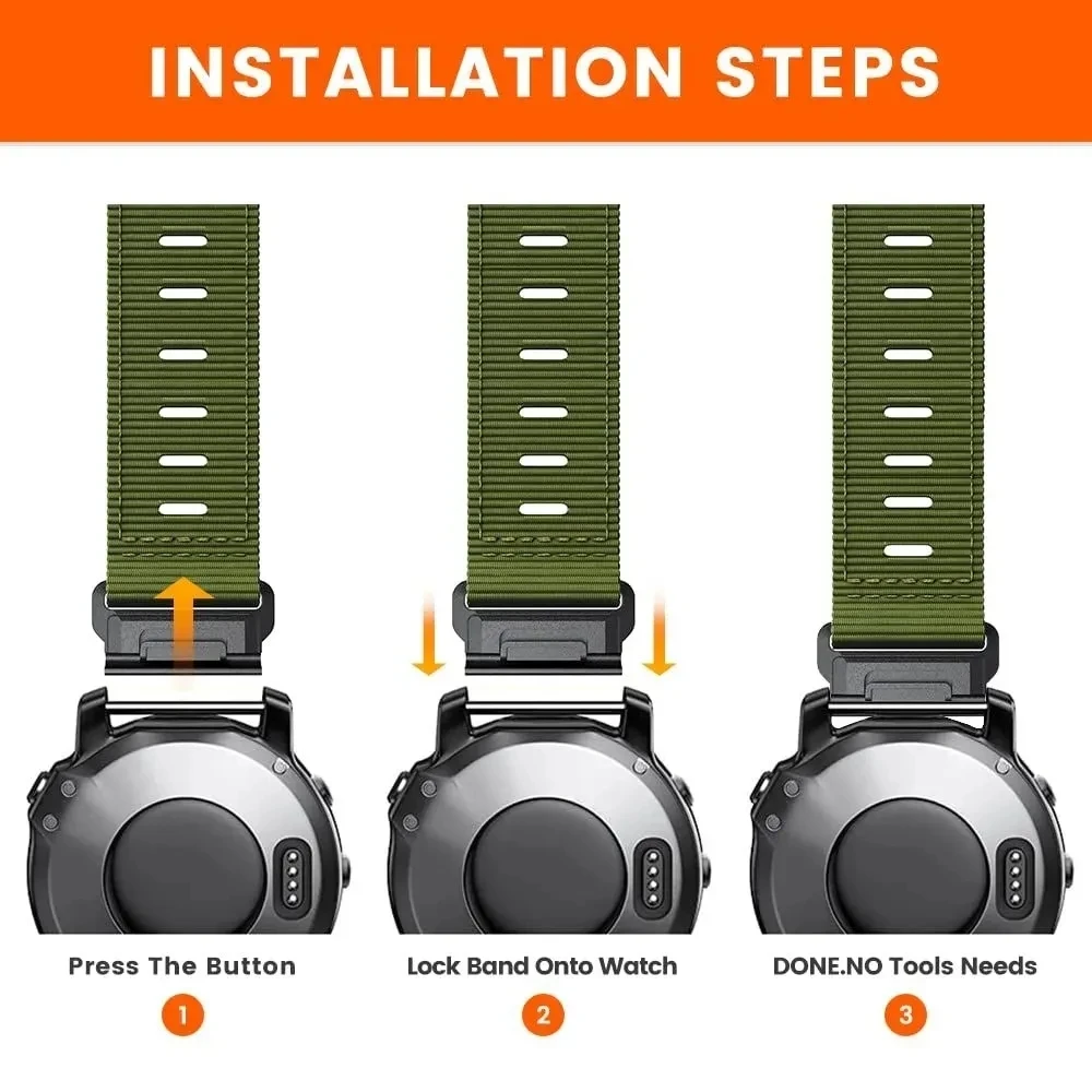 Correa de nailon de 22mm y 26mm para Garmin Forerunner 965 955 945, instinto 2X 2 45mm S70 S60 S62, bandas de lona resistentes de ajuste rápido para exteriores - imagen 4