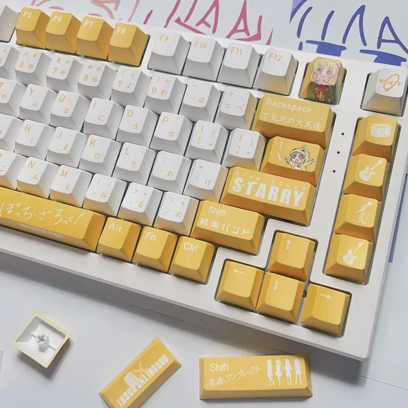 Anime BOCCHI THE ROCK Keycap Ijichi Nijika tema 138 teclas PBT tinte subcama dibujos animados Gaming Key Caps retroiluminado Keycap para diseño ANSI - imagen 5