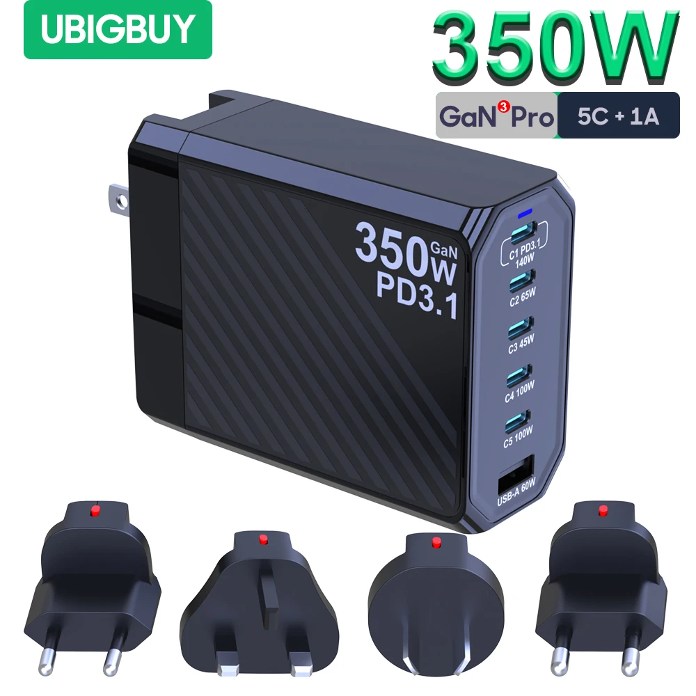 Cargador PD3.1 de 350W, estación de carga rápida de escritorio GaN3, adaptador de corriente USB tipo C PD PPS de 140W para MacBook Pro de 16 pulgadas, Samsung iPhone 15