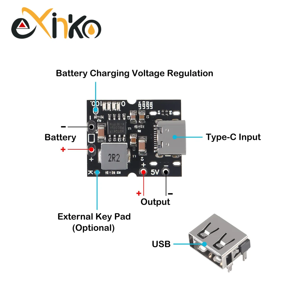 Módulo integrado de carga y descarga 5V2A de alta precisión, entrada tipo C compatible con batería de litio de 4,2 V, 5/10 Uds. - imagen 3