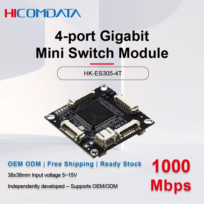 HICOMDATA Mini Switch Módulo PCBA Plug-and-Play Conmutador Gigabit de 4 puertos Placa base Fuente de alimentación de 5-15 V