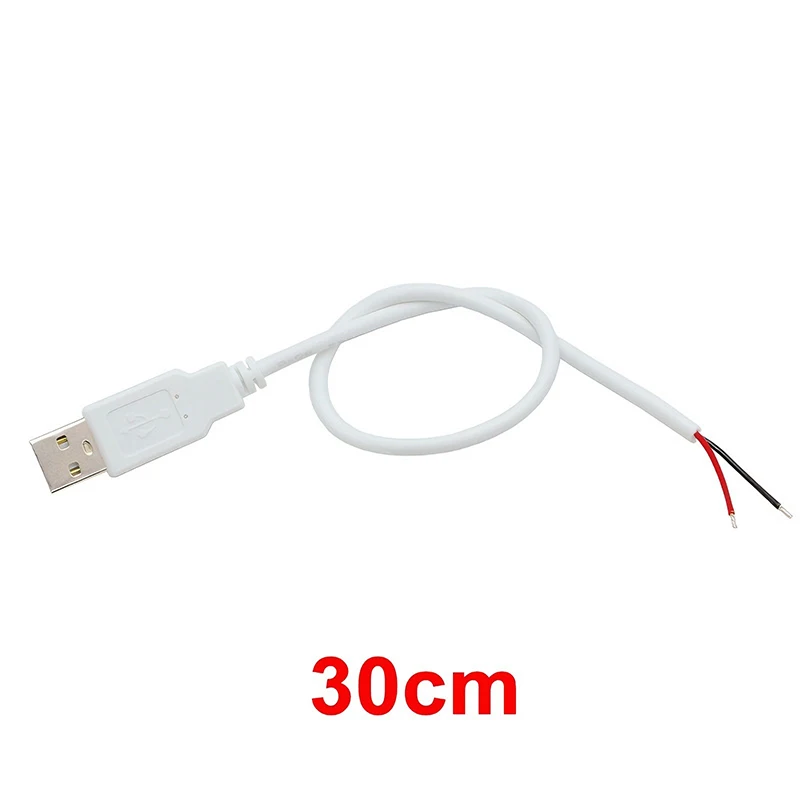 5 uds Cable USB Pigtail macho Cable de alimentación pelado de 2 pines conector de repuesto de 12V para reparación de ventiladores de tira LED USB DIY blanco 0,3 M - imagen 3