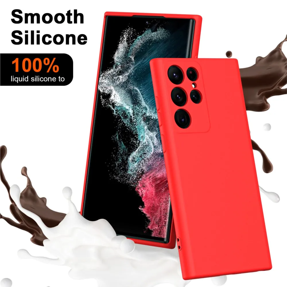 Funda de silicona líquida de lujo para Samsung Galaxy S22 Ultra S22 Plus, funda de teléfono suave a prueba de golpes, S22Ultra S22Plus