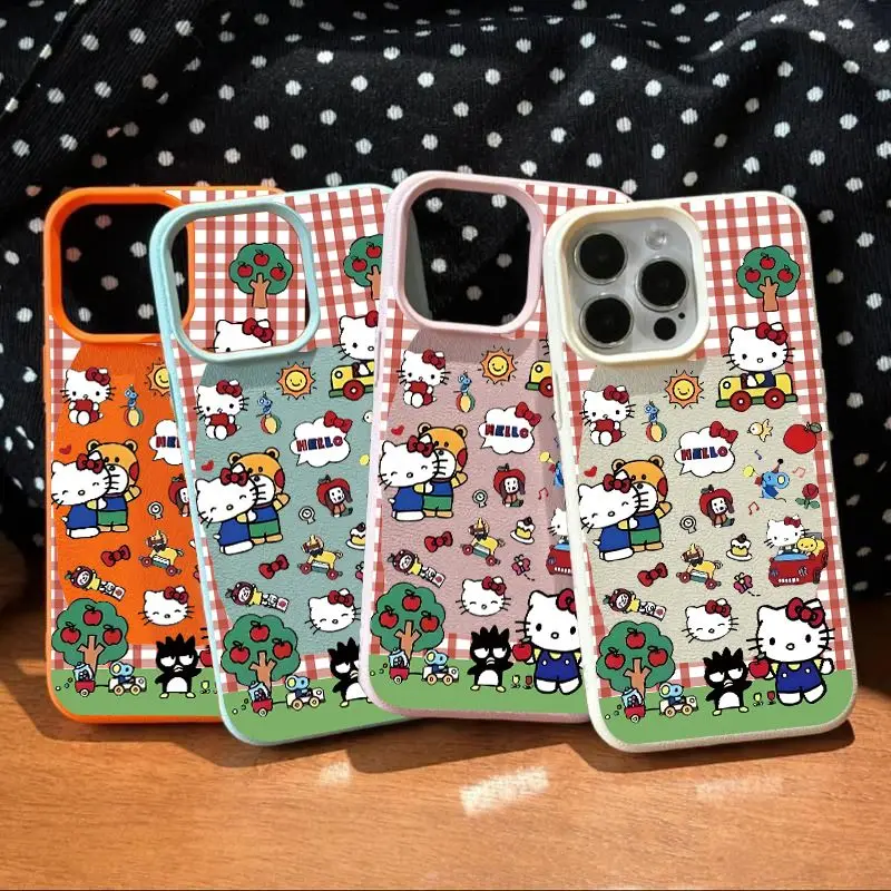 Funda de teléfono de cuero de imitación TPU Original Hello Kitty Y2K a la moda para iPhone 16 Plus 15 14 13 12 11 Pro Max absorbente de golpes - imagen 2