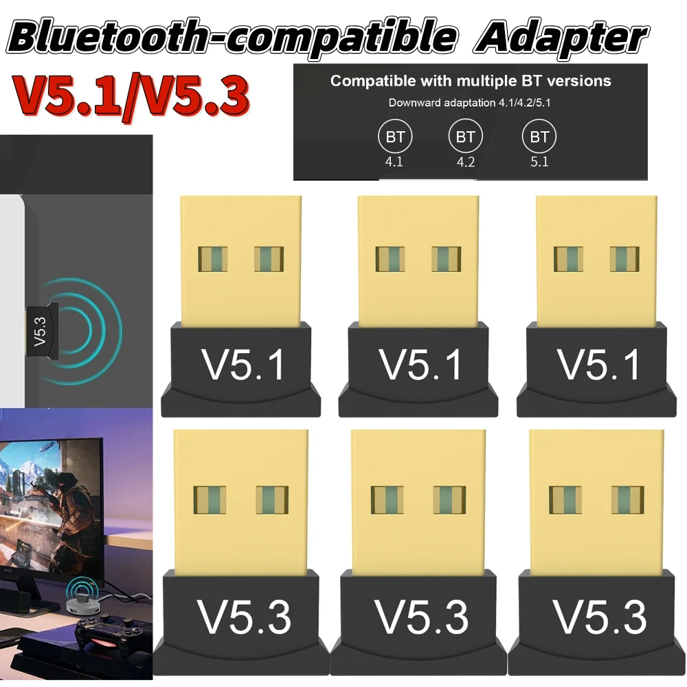 Adaptador USB Compatible con Bluetooth 5,3, adaptador receptor de música, Plug & Play, compatible con Windows 11/10/8,1, adaptador inalámbrico para PC de escritorio