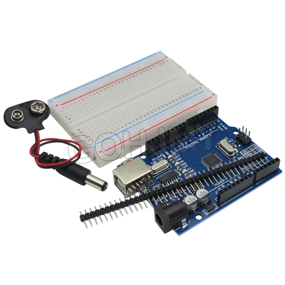 1 Uds GOHJM Starter Kit para arduino Uno R3-paquete de 5 artículos: Uno R3 Cables de puente de placa de pruebas Cable USB y conector de batería de 9V - imagen 2