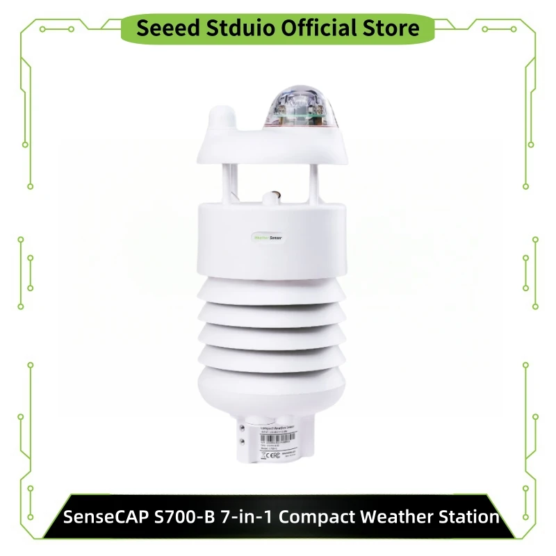 SenseCAP S700-B Estación meteorológica compacta 7 en 1 con protector de radiación solar, temperatura, humedad, lluvia, viento, presión, ultrasónico y óptico