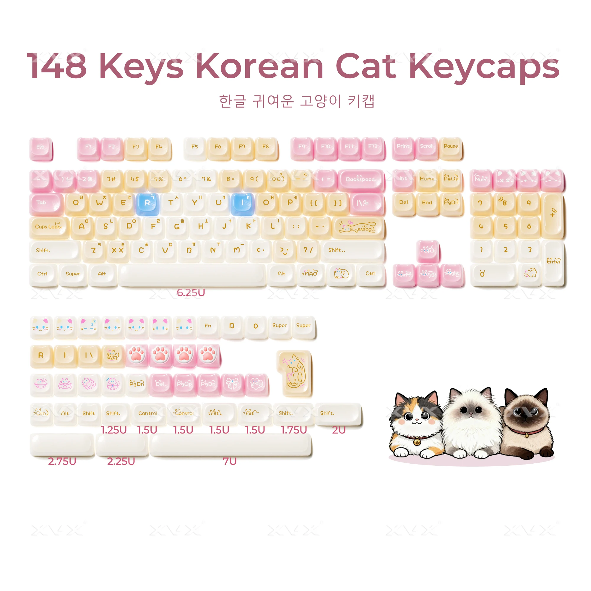 XVX-tapa de llave de gato coreano, teclas rosas de repuesto de perfil MAO para teclado mecánico 61 64 68 78 84 87 96 98 104 108 - imagen 5