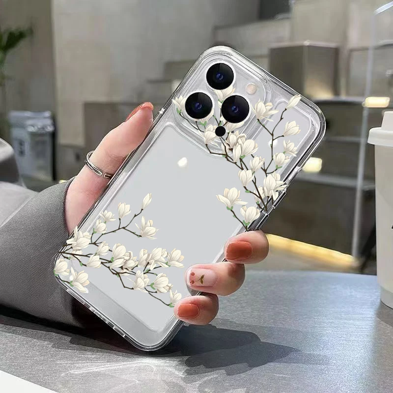 Funda de teléfono para iPhone 17 16 15 14 11 12 13 Pro Max XS XR X 7 8 Plus SE 2022 flor de jazmín funda de silicona suave transparente a prueba de golpes - imagen 3