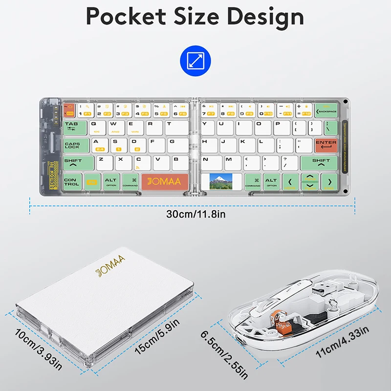 Jomaa portátil 2,4G Bluetooth inalámbrico teclado transparente ratón Combo teclado plegable recargable con ratón silencioso de 2400DPI - imagen 5