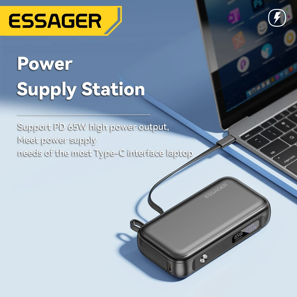 Essager Power Bank portátil de 15000mAh con Cable USB C, paquete de batería de repuesto externa para iPhone, iPad, Macbook, cargador rápido de 65W - imagen 3