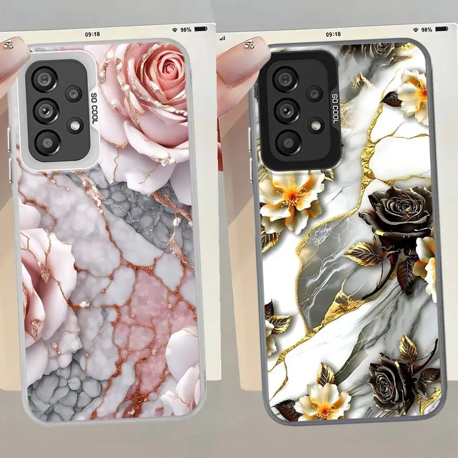 Funda trasera de teléfono para Samsung Galaxy S24 FE Note 20 Ultra S23 S21 S20 Plus S22 S23 S25 flor mármol