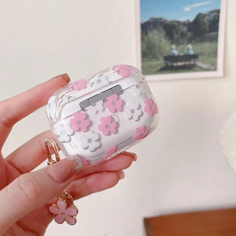 Funda de auriculares de TPU suave con purpurina ostentosa para Airpods 4 Pro de segunda generación con diseño de flores de dibujos animados bonitos Air Pods 3 1 3. a generación - imagen 2