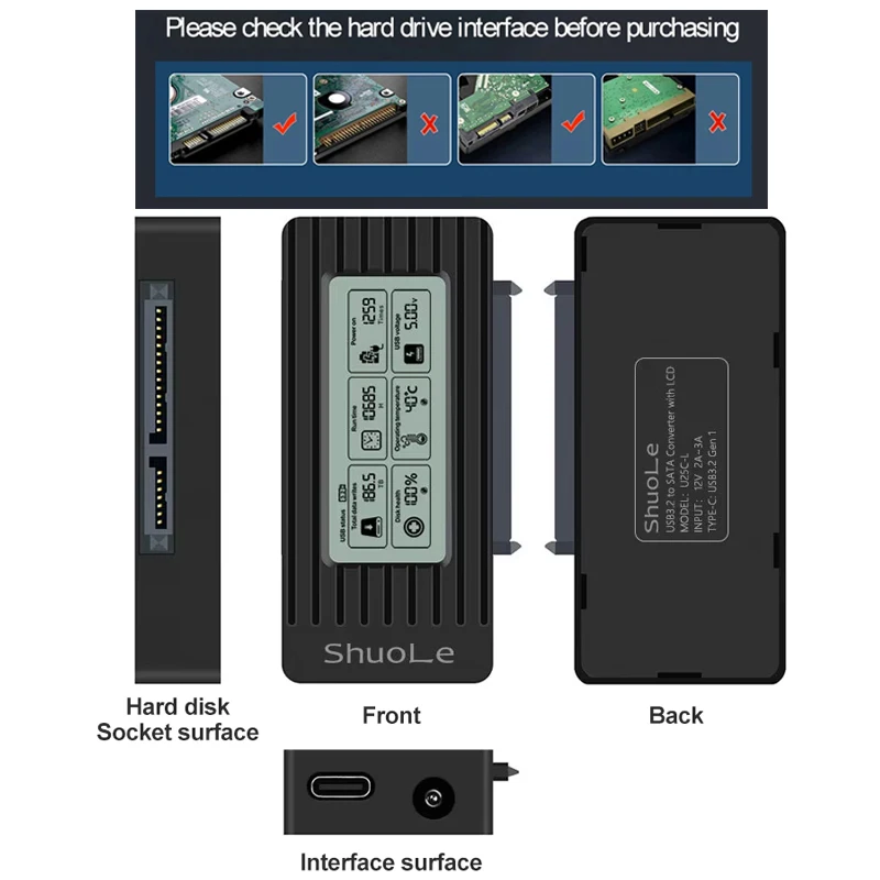 Adaptador de disco duro USB 3,0 a SATA III, convertidor para PC de 2,5 ", 3,5", SSD, HDD, con adaptador de corriente de 12V/2A - imagen 5