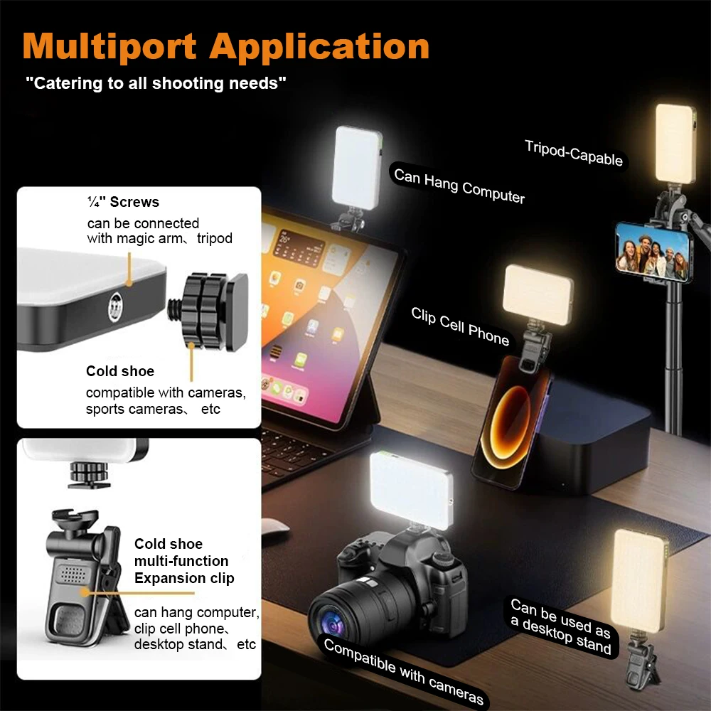 Luz portátil para Selfie, luz de relleno para teléfono, 3000mAh, recargable, luz para fotografía y vídeo, 120 LED, 2500K-9000K, regulable para Vlog en vivo - imagen 5