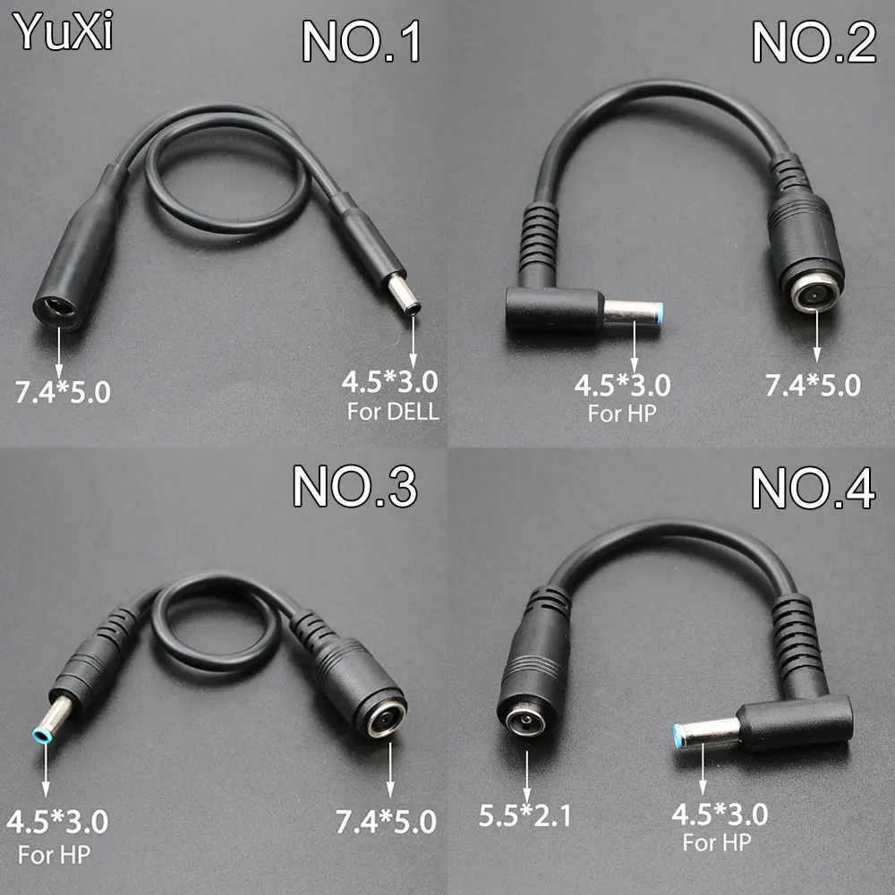 Adaptador de cargador de corriente CC, conector Convertidor para portátil HP, Ultrabook, Dell, 4,5x3,0 a 7,4x5,0mm a 4,5x3,0mm, 5,5x2,1mm