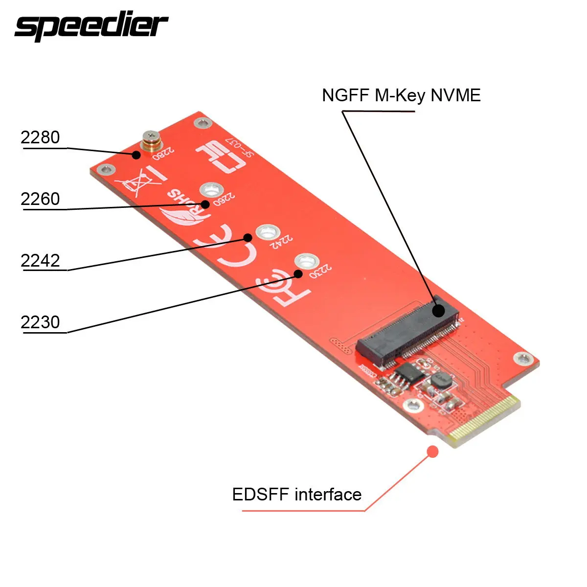 Tarjeta adaptadora PCIe 4.0 NVMe M-Key SSD: convertir a EDSFF E1.S SSD compatible con PCI Express Gen3/4 para placas base 2230 2260 2280