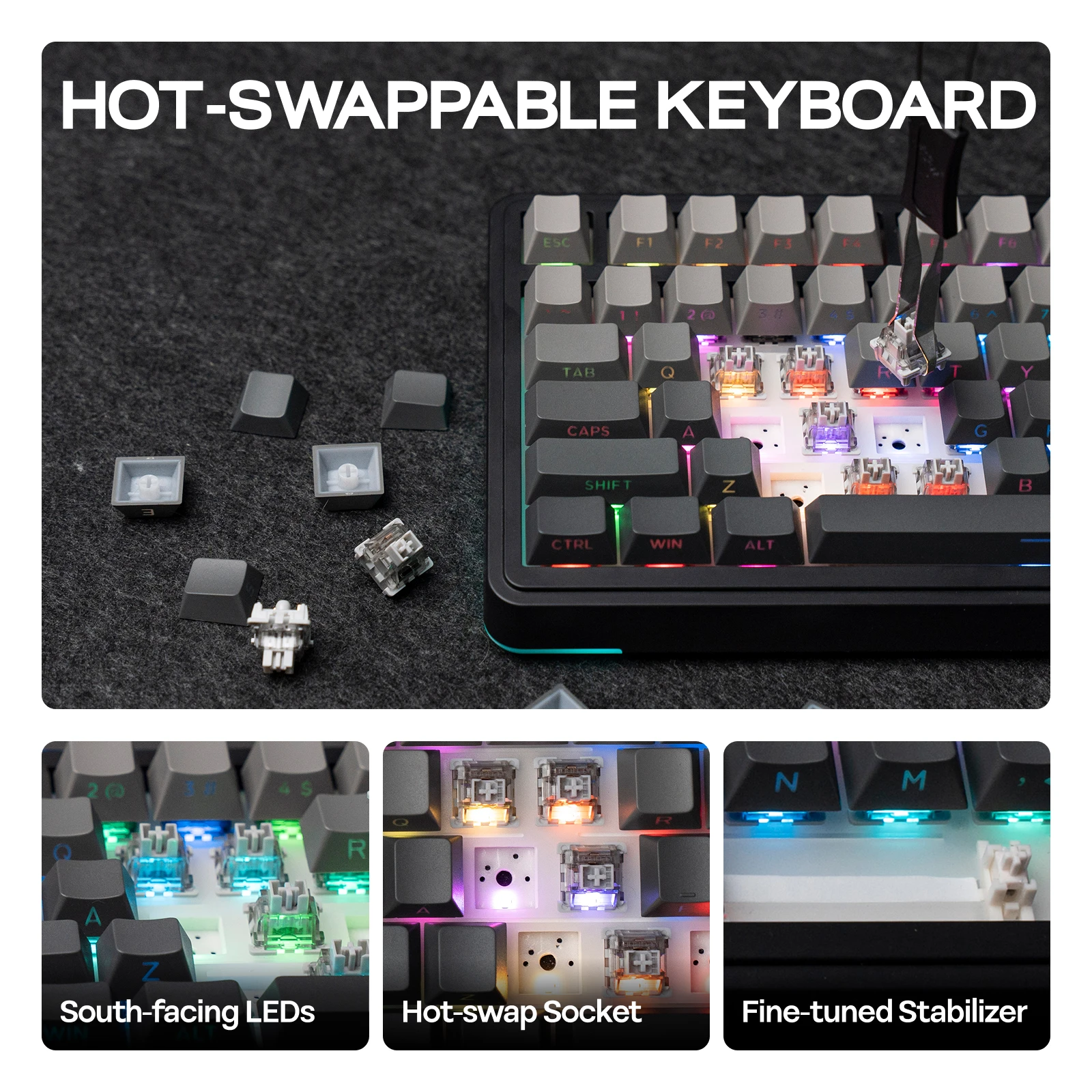 EPOMAKER EA75 75% Diseño QWERTY de EE. UU. Teclado mecánico inalámbrico con cable/2,4 GHz/Bluetooth montado en junta intercambiable en caliente retroiluminación RGB - imagen 5