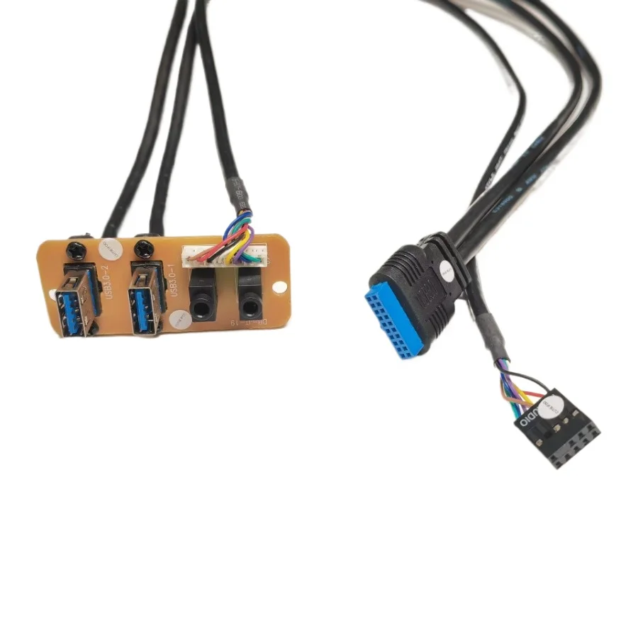 73cm 2 puertos USB Dual 3,0 19 pines 3,5mm HD Audio soporte interfaz placa base Cable de extensión chasis Panel frontal 65x27mm