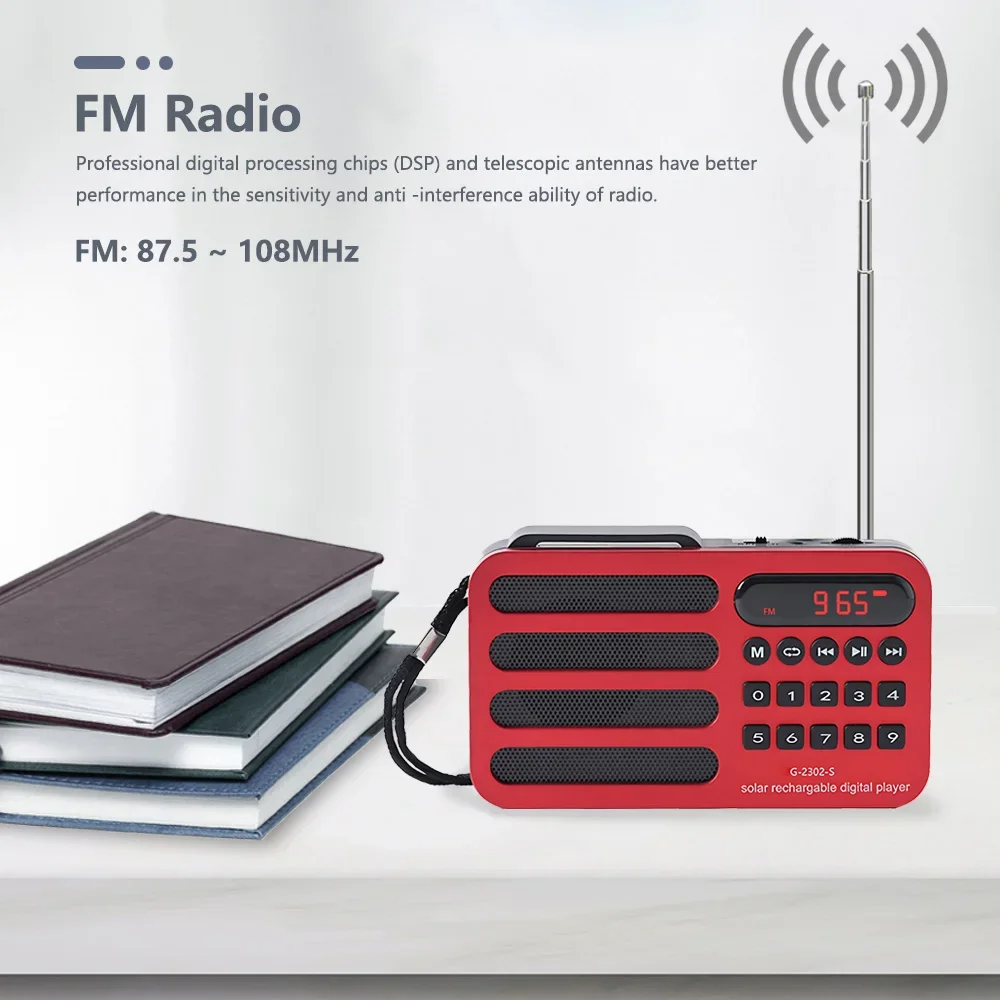 Radio portátil FM MP3 USB Bluetooth altavoz inalámbrico soporte carga Solar tarjeta TF reproductor de música de disco U con receptor de Radio FM - imagen 5