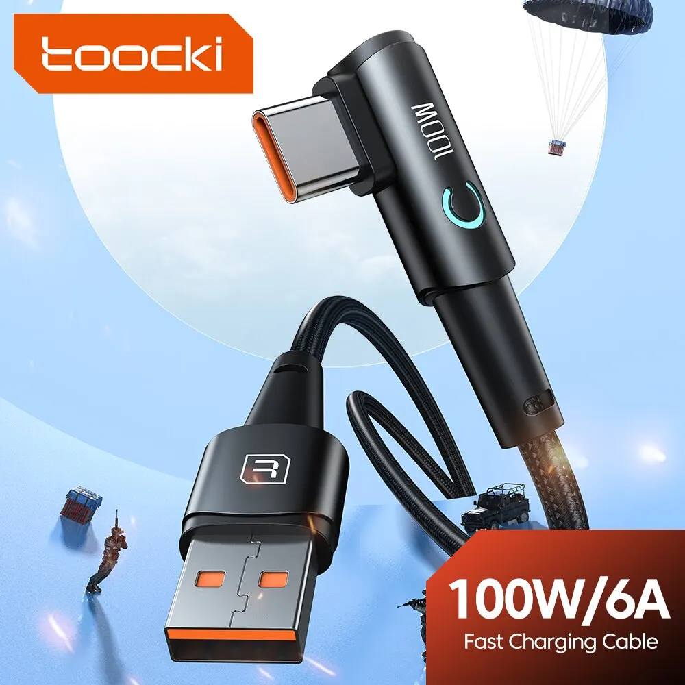 Cable Toocki 6A USB C 90 grados para cable de carga rápida OPPO 100W para Honor Huawei Oneplus Realme cargador cable de datos
