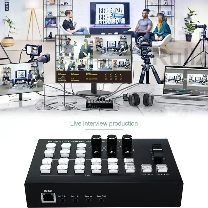 Conmutador de cámara múltiple de vídeo HDMI 4K de 4 canales para transmisión en vivo, producción de transmisión, mezclador de vídeo, estación de conmutación, grabación tipo C - imagen 4
