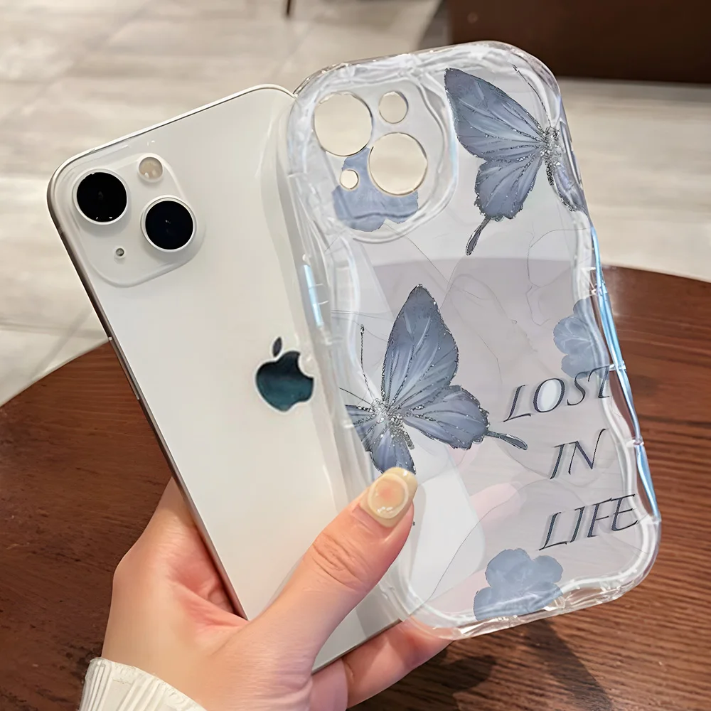 Funda A55 5G para Samsung A54 A53 A52 A35 A34 A32 A24 A23 A22 A14 A13 A05 S23 S22 S21 S20 FE S24 Ultra mariposa borde ondulado - imagen 2