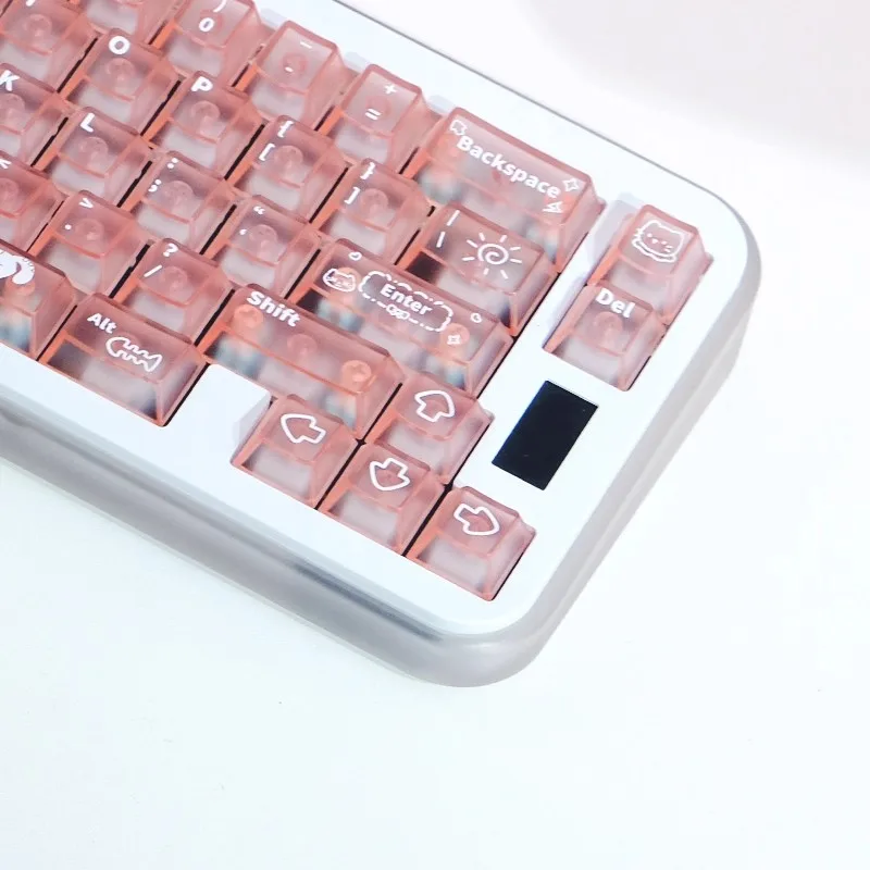 Teclas bonitas de gato dulce, 140 teclas, PC rosa, perfil de cereza translúcido esmerilado, teclas personalizadas para juegos, regalos de teclado mecánico