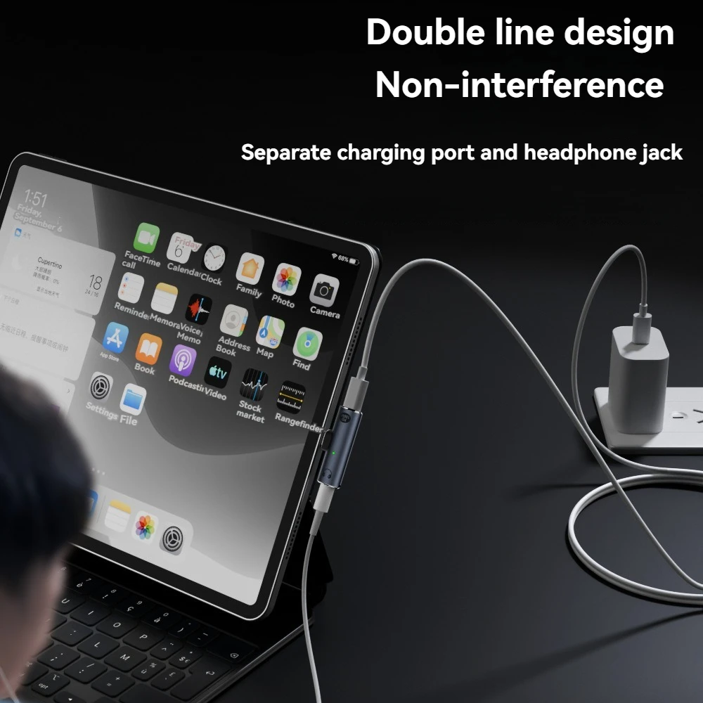 USB C a 3,5 mm para auriculares y cargador Adaptador 2 en 1 Tipo C a conector de audio auxiliar con dongle de carga rápida PD 100 W para computadora portátil móvil - imagen 4