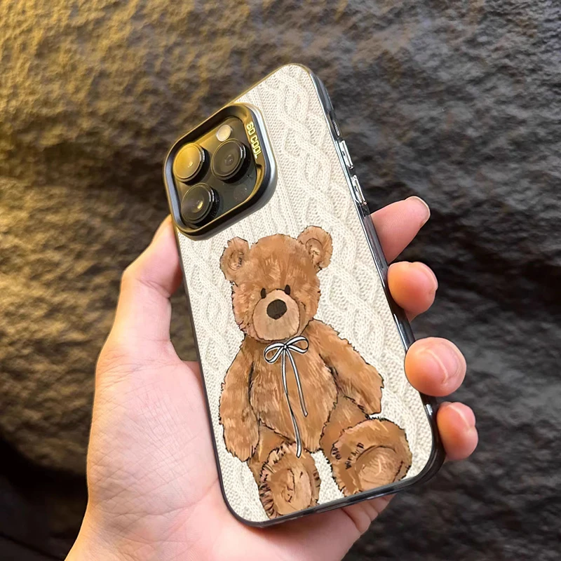 Funda de teléfono plateada con diseño cálido de oso tejido para Xiaomi Redmi Note 14 Pro Plus 5G 14 13 12 11 10 Redmi 13 12 15C 14C 13C 4G - imagen 3