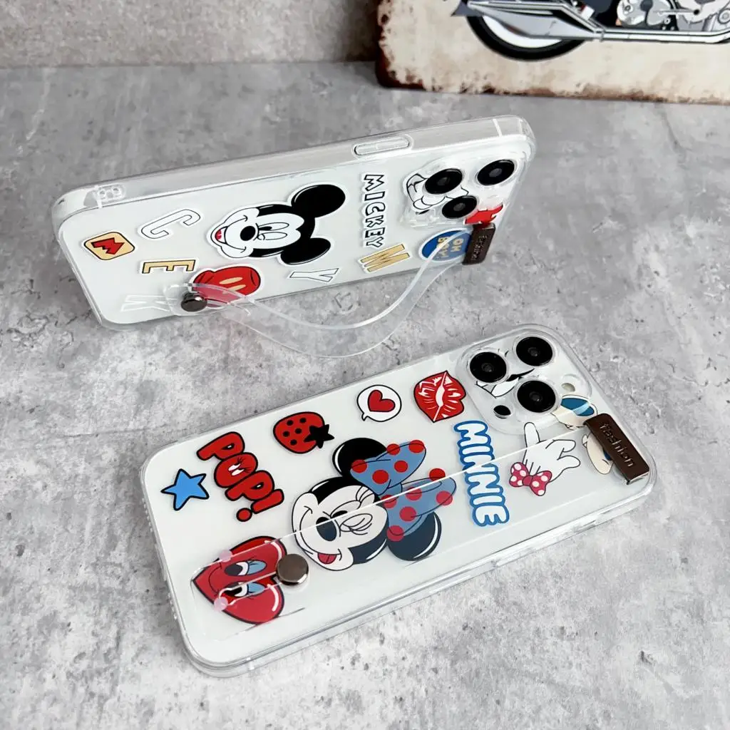Minnie Mickey For iPhone 15 14 13 12 11 Pro Xs Max Xs XR 7 8 6 Plus SE 2020 Case Wrist Strap Holder - imagen 5
