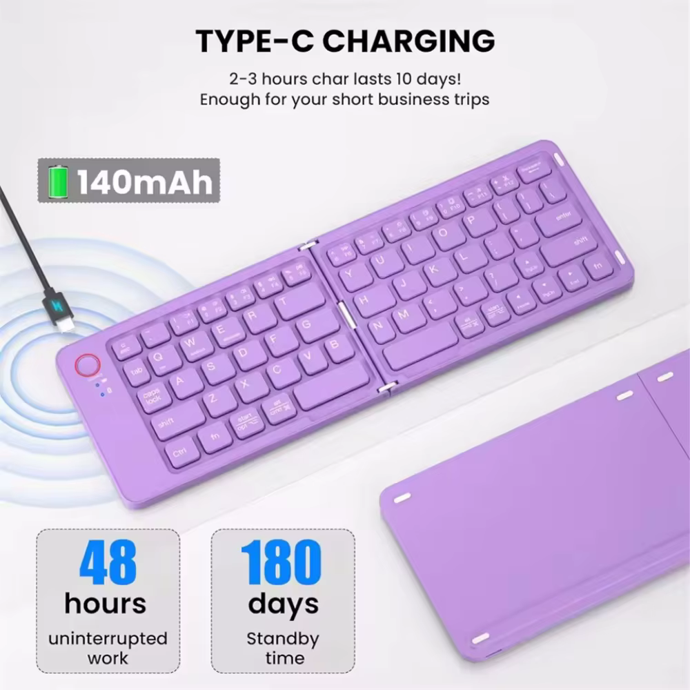 Teclado plegable Bluetooth portátil para tableta IOS/Android/Windows, teléfono móvil, Mini teclado portátil, accesorios de ordenador - imagen 3