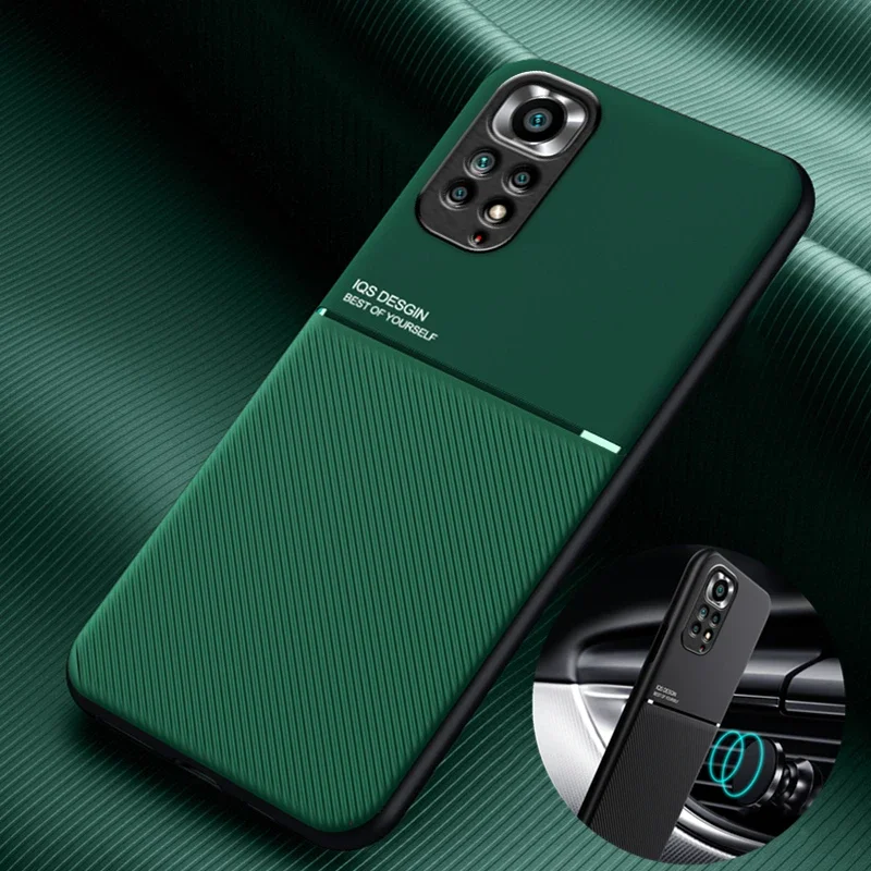 Para Xiaomi Redmi Note 11 4G Global funda de cuero de lujo con soporte magnético para coche funda de teléfono con placa Redmi Note11 contraportada