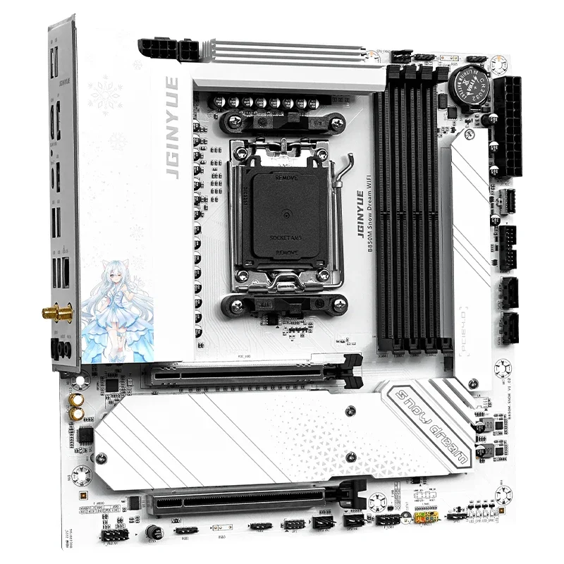 Placa base JGINYUE B850M Snow Dream WiFi AM5 para AMD Ryzen 5 9600X AMD Ryzen 7 9700X/7800X3D escritorio DDR5 RAM PCIe5.0x16 BT5.2 - imagen 4