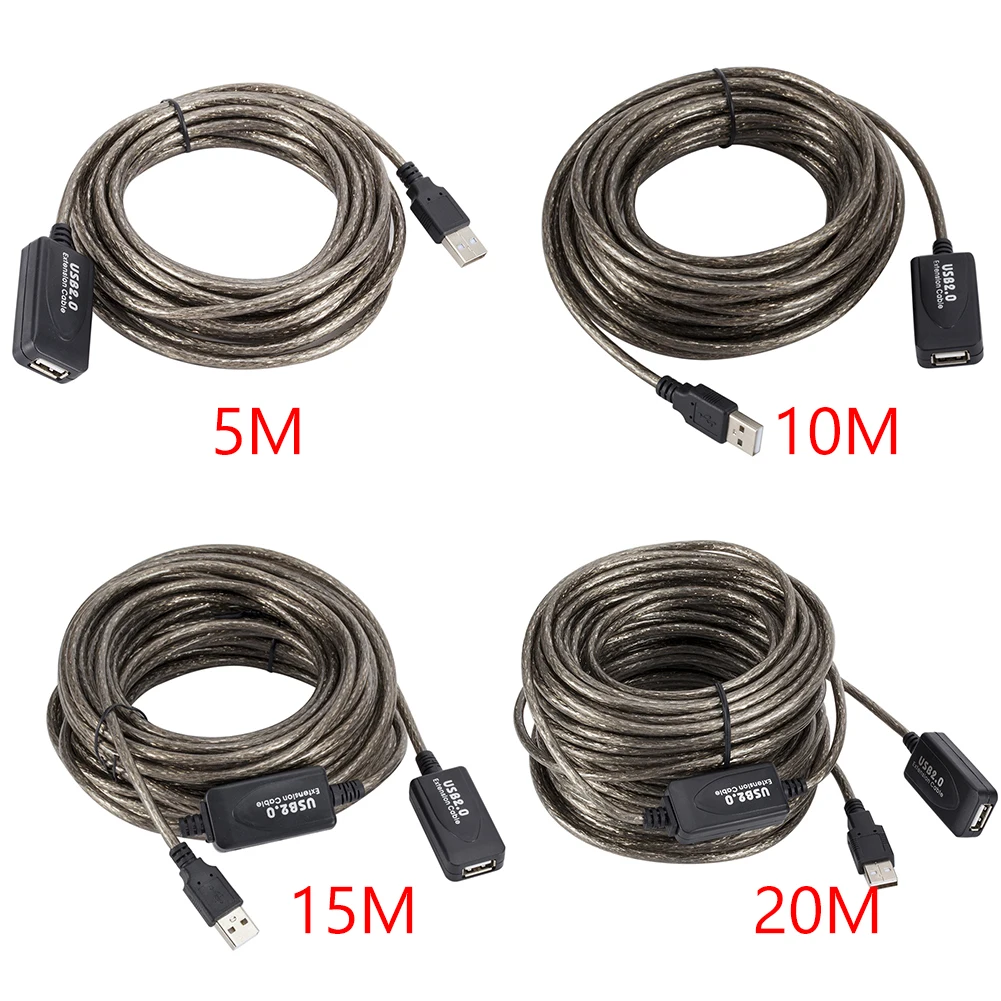 Cable de extensión USB 2,0 de 5/10/20m, cable extensor macho a hembra, repetidor activo, cable de extensión de tarjeta de red inalámbrica, adaptador USB - imagen 2