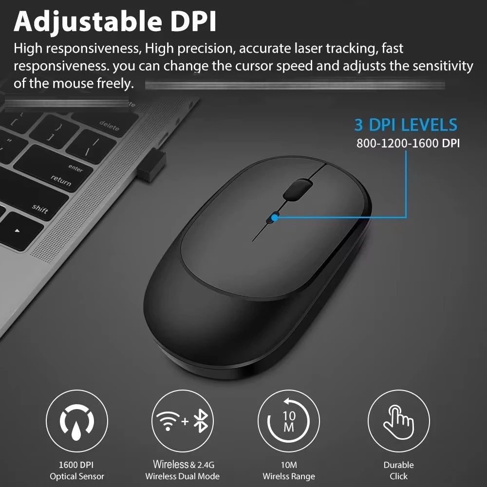 Ratón inalámbrico recargable para Gamer, modos duales, compatible con Bluetooth, USB de 2,4G, para portátil, tableta, PC, Macbook Mause - imagen 4