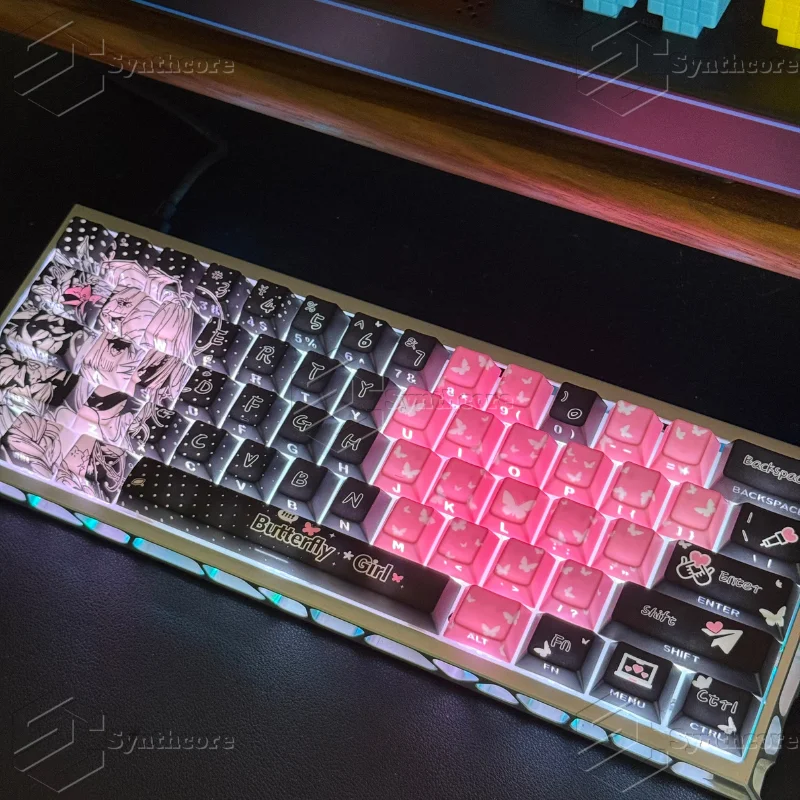 130 teclas mariposa chica lindo KEYCAPS PBT Keycap Chreey Keycaps tapa de tecla rosa tinte-sub tapas de teclado mecánico para 64/68/71/108 - imagen 2
