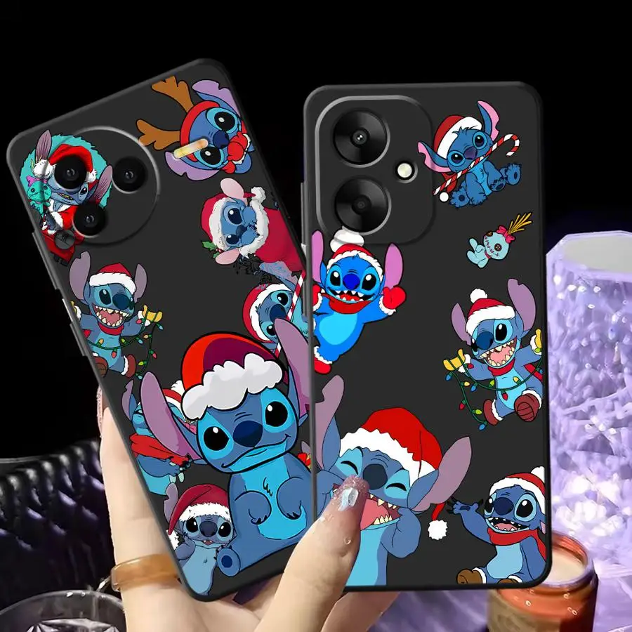 Funda de teléfono suave negra para Xiaomi Redmi A5 A3 13C 9 12C A4 A1 A2 Plus K40 K80 Pro 10 14C Stitch Navidad lindo