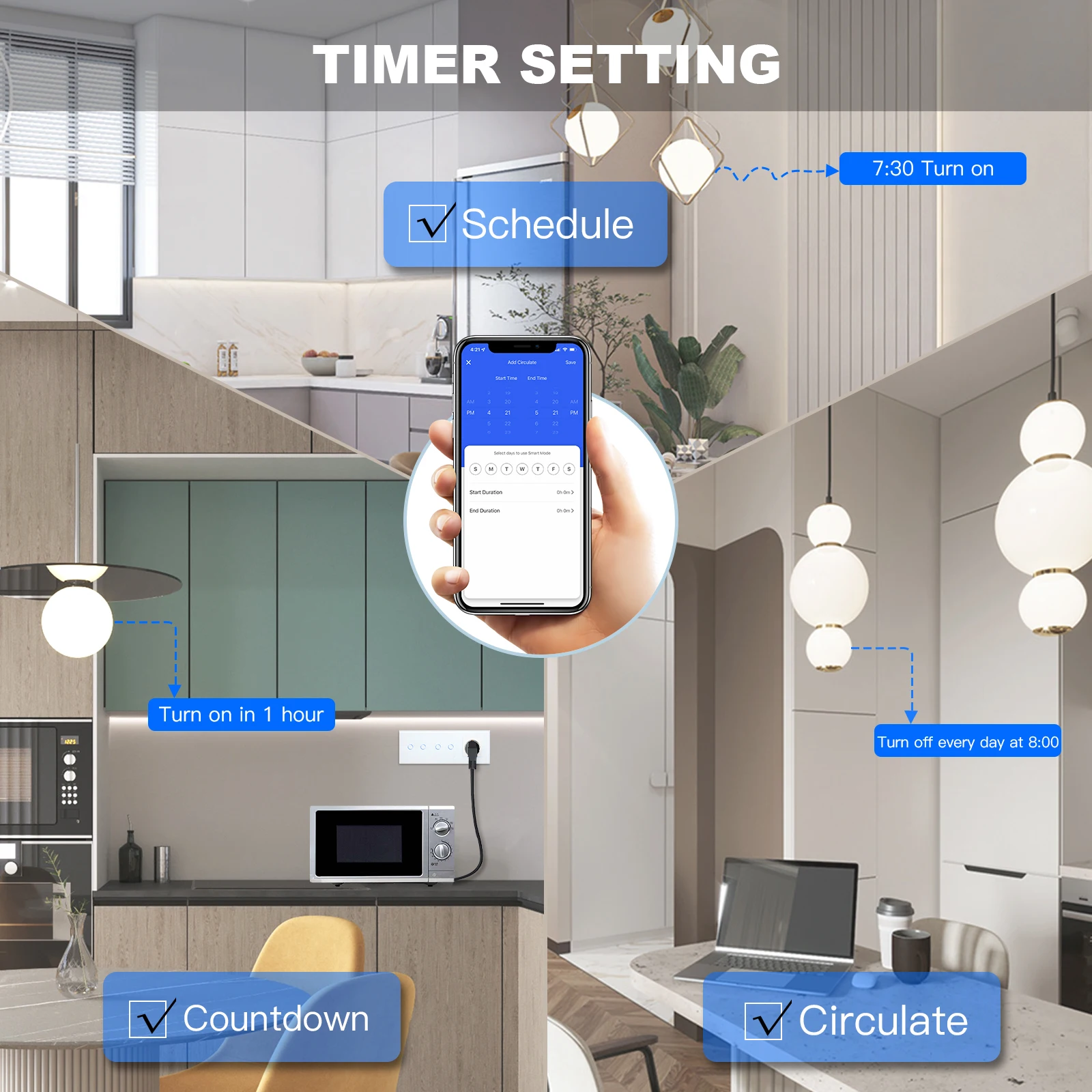 BSEED 1 + 2Gang Wifi interruptores con Sensor táctil interruptor de luz de pared inteligente soporte de vidrio Tuya Google Home Alexa Plus un enchufe Normal de la UE - imagen 4